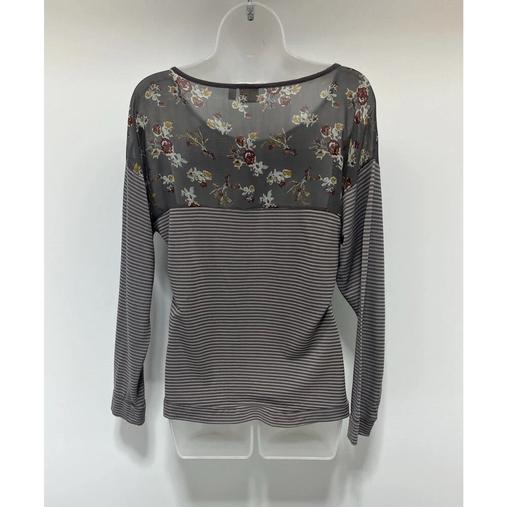 Mudd Top Womens Size M Gray Floral Striped Long Sleeve Boho Grunge Peasant - Picture 5 of 9